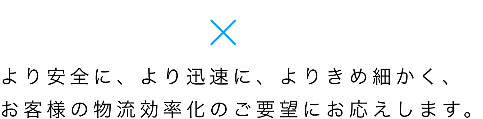 SAFETY × SPEEDY より安全に、より迅速に、よりきめ細かく、お客様の物流効率化のご要望にお応えします。